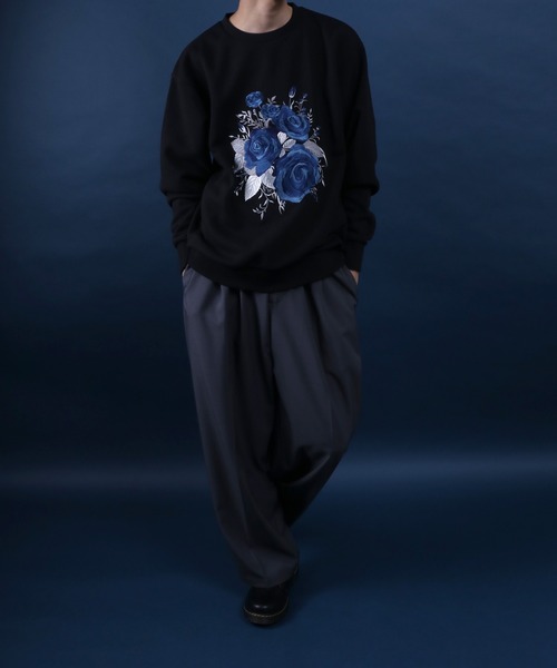 ANPAS（アンパス）の「Fleece Lining Rose Embroidery Oversized SweatShirt/裏起毛 フラワー 刺繍 オーバーサイズ スウェット トップス トレーナー メンズ（スウェット・メンズ・ホワイト/ブラック/ブラック系その他・L/M）」の18枚目の写真