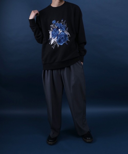 ANPAS（アンパス）の「Fleece Lining Rose Embroidery Oversized SweatShirt/裏起毛 フラワー 刺繍 オーバーサイズ スウェット トップス トレーナー メンズ（スウェット・メンズ・ホワイト/ブラック/ブラック系その他・L/M）」の17枚目の写真