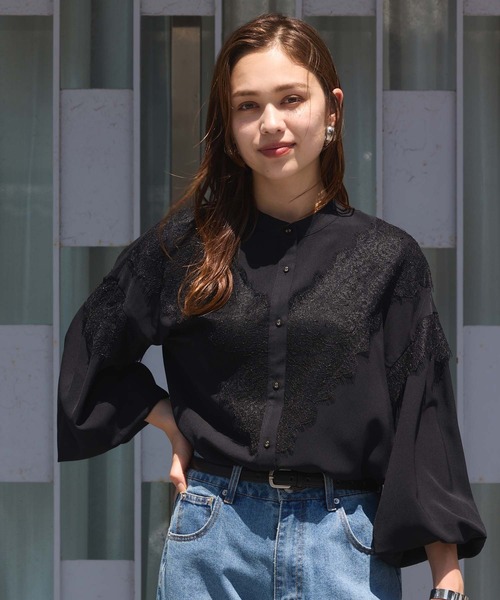 Edit Sheen（エディットシーン）の「レース切替ブラウス（シャツ/ブラウス・レディース・ブラック/チャコールグレー/ホワイト/ドット・M）」の3枚目の写真