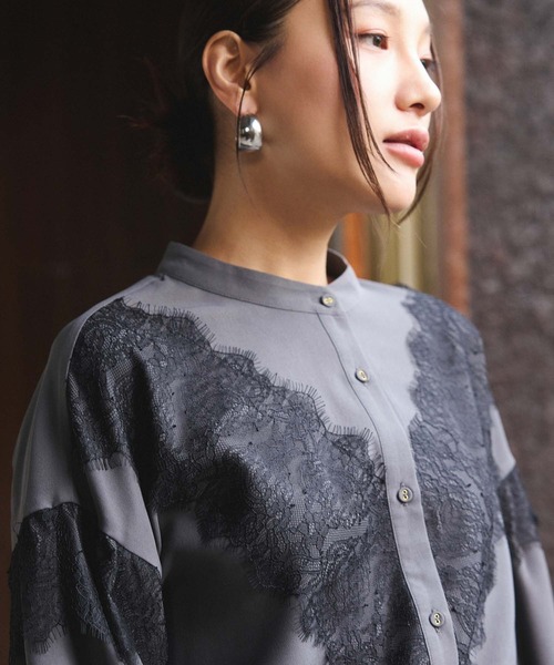 Edit Sheen（エディットシーン）の「レース切替ブラウス（シャツ/ブラウス・レディース・ブラック/チャコールグレー/ホワイト/ドット・M）」の10枚目の写真