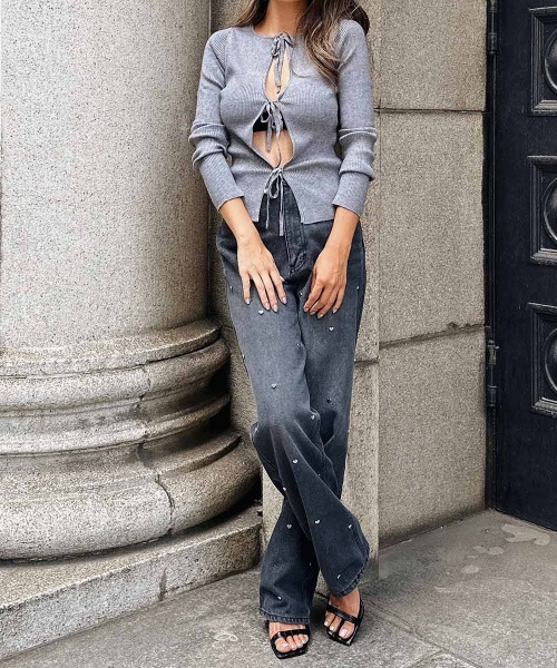 esutoreja（エストレジャ）の「リボンニットトップス（ニット/セーター・レディース・グレー/アイボリー/ブラック・FREE）」の8枚目の写真