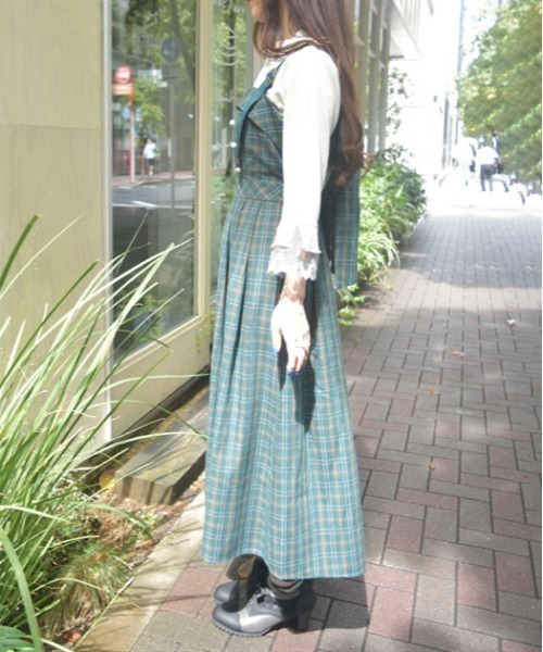 バックリボンチェック柄ジャンパースカート（ジャンパースカート）｜axes femme（アクシーズファム）