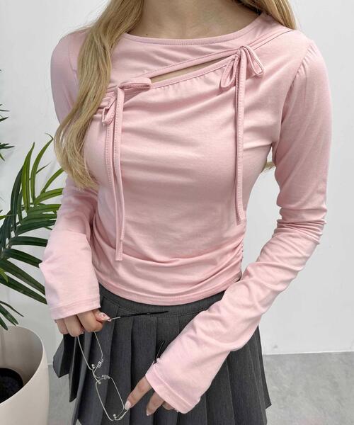 PHILLY（フィリー）の「【PHILLY】カットアウトWリボンロンT（Tシャツ/カットソー・レディース・ピンク/ホワイト/スミクロ・FREE）」の5枚目の写真