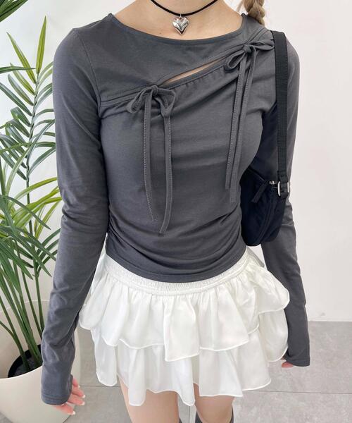 PHILLY（フィリー）の「【PHILLY】カットアウトWリボンロンT（Tシャツ/カットソー・レディース・ピンク/ホワイト/スミクロ・FREE）」の13枚目の写真