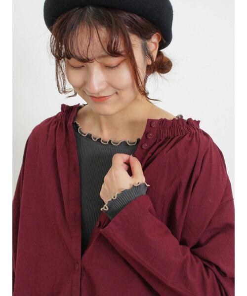 Samansa Mos2（サマンサ モスモス）の「配色メローリブクルーネックインナー（Tシャツ/カットソー・レディース・イエロー/チャコールグレー/グリーン/キナリ・F）」の7枚目の写真