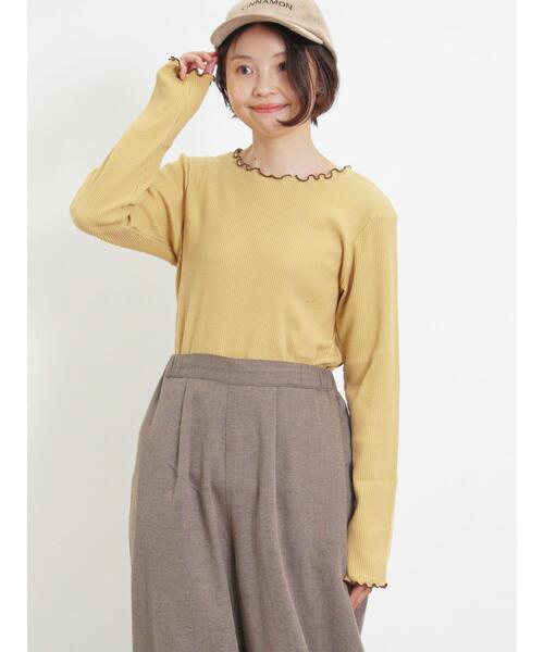 Samansa Mos2（サマンサ モスモス）の「配色メローリブクルーネックインナー（Tシャツ/カットソー・レディース・イエロー/チャコールグレー/グリーン/キナリ・F）」の10枚目の写真