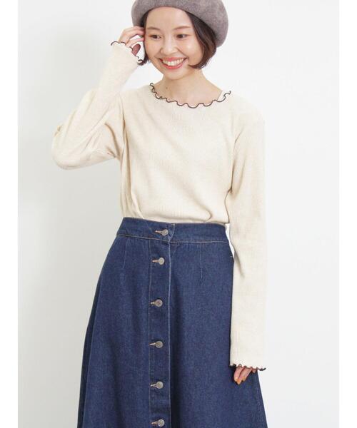 Samansa Mos2（サマンサ モスモス）の「配色メローリブクルーネックインナー（Tシャツ/カットソー・レディース・イエロー/チャコールグレー/グリーン/キナリ・F）」の11枚目の写真