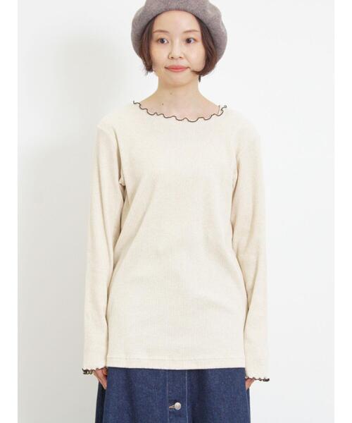 Samansa Mos2（サマンサ モスモス）の「配色メローリブクルーネックインナー（Tシャツ/カットソー・レディース・イエロー/チャコールグレー/グリーン/キナリ・F）」の12枚目の写真