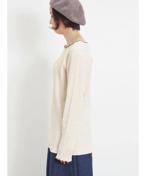 Samansa Mos2（サマンサ モスモス）の「配色メローリブクルーネックインナー（Tシャツ/カットソー・レディース・イエロー/チャコールグレー/グリーン/キナリ・F）」の13枚目の写真