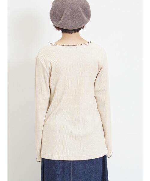 Samansa Mos2（サマンサ モスモス）の「配色メローリブクルーネックインナー（Tシャツ/カットソー・レディース・イエロー/チャコールグレー/グリーン/キナリ・F）」の14枚目の写真