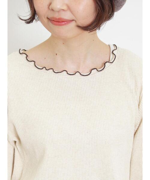 Samansa Mos2（サマンサ モスモス）の「配色メローリブクルーネックインナー（Tシャツ/カットソー・レディース・イエロー/チャコールグレー/グリーン/キナリ・F）」の15枚目の写真