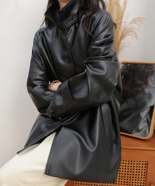 ブラックレザージャケット シングルブレスト SHIENAS（シエナス）の「襟付きシングルブレストレザージャケット