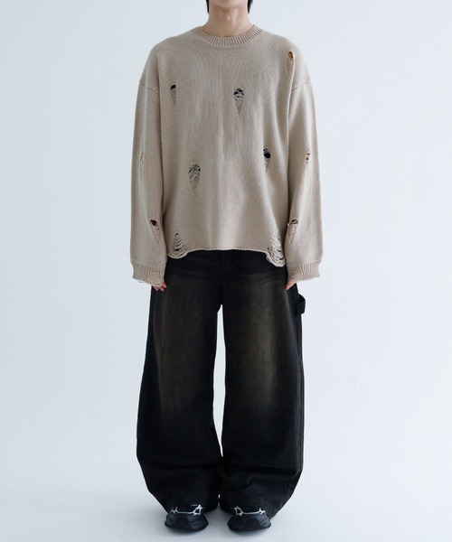 epnok（エプノック）の「【EPNK】Crash damage knit / クラッシュダメージニット（ニット/セーター・メンズ・ブラック/ベージュ・SMALL/MEDIUM/LARGE）」の9枚目の写真