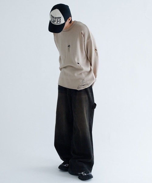 epnok（エプノック）の「【EPNK】Crash damage knit / クラッシュダメージニット（ニット/セーター・メンズ・ブラック/ベージュ・SMALL/MEDIUM/LARGE）」の10枚目の写真