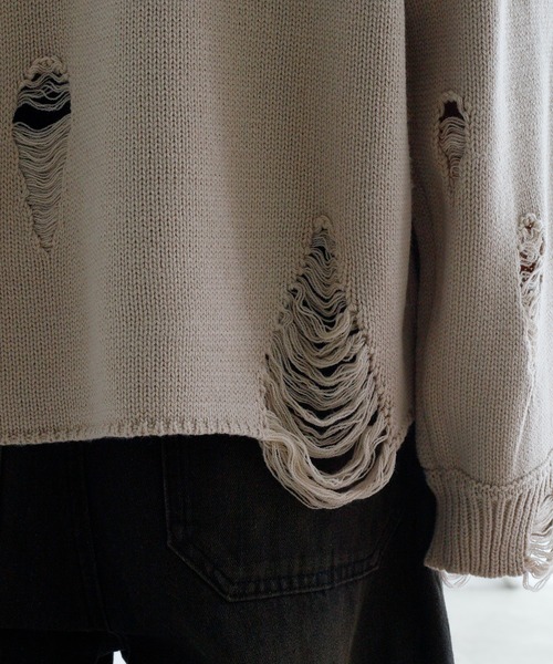 epnok（エプノック）の「【EPNK】Crash damage knit / クラッシュダメージニット（ニット/セーター・メンズ・ブラック/ベージュ・SMALL/MEDIUM/LARGE）」の19枚目の写真