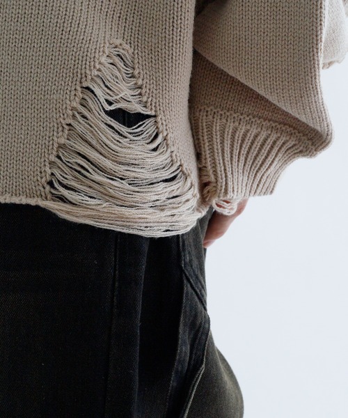 epnok（エプノック）の「【EPNK】Crash damage knit / クラッシュダメージニット（ニット/セーター・メンズ・ブラック/ベージュ・SMALL/MEDIUM/LARGE）」の21枚目の写真