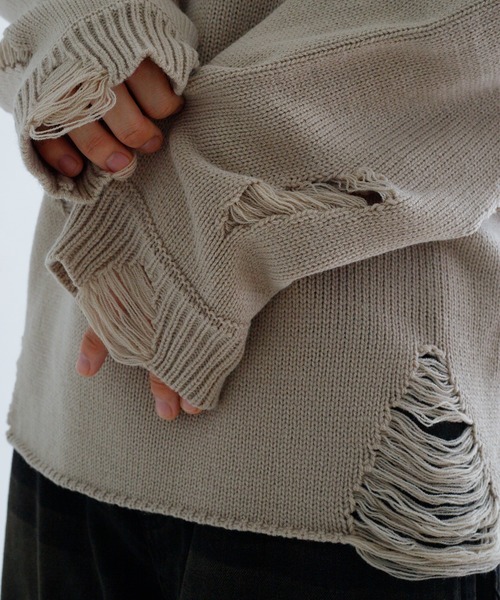 epnok（エプノック）の「【EPNK】Crash damage knit / クラッシュダメージニット（ニット/セーター・メンズ・ブラック/ベージュ・SMALL/MEDIUM/LARGE）」の20枚目の写真