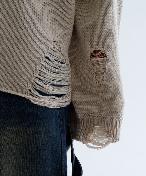 epnok（エプノック）の「【EPNK】Crash damage knit / クラッシュダメージニット（ニット/セーター・メンズ・ブラック/ベージュ・SMALL/MEDIUM/LARGE）」の22枚目の写真