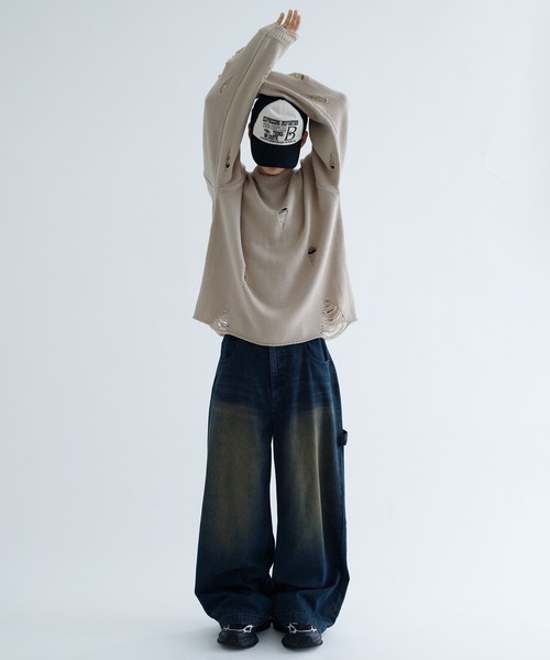 epnok（エプノック）の「【EPNK】Crash damage knit / クラッシュダメージニット（ニット/セーター・メンズ・ブラック/ベージュ・SMALL/MEDIUM/LARGE）」の11枚目の写真