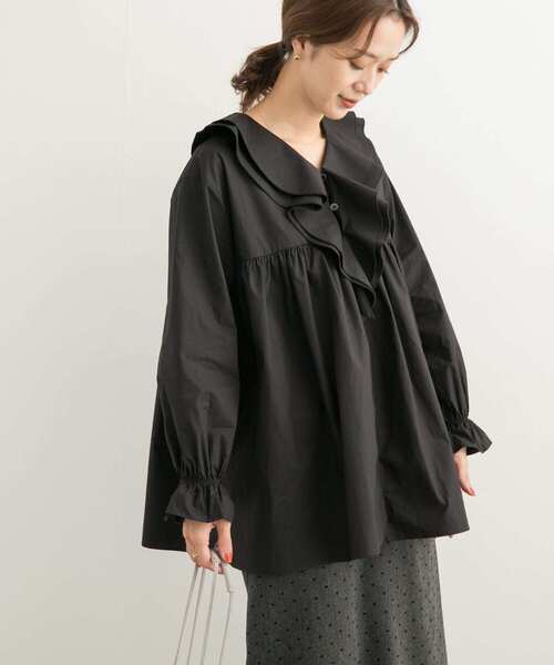 URBAN RESEARCH DOORS(アーバンリサーチドアーズ)の「ラッフルフリルブラウス(シャツ/ブラウス・レディース・ベージュ/ブラック・MEDIUM)」の9枚目の写真