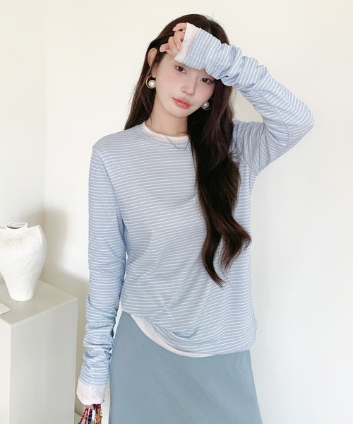 by LEGNA(バイレグナ)の「【全17色】選べるサイズ シアーTシャツ(Tシャツ/カットソー・レディース・ホワイト/ダークブラウン/ワインレッド/モカ/ネイビー/チャコール/アイボリー/ライトグレー/ブラック/オリーブ/ライトブルー/ピンク/ダルブルー系/イエロー/ダルブルー系2/オリーブ系2/グレー系2/ホワイト系2/ブラック系2/ピンク系2/ピンク系3/ブルー系3/ブラック系3/グレー系3/ライトグレー系3/ホワイト系3/ブラック系5/ライトグレー系5/ダルブルー系5/ホワイト系5/グレー系5/アイボリー系5/ピンク系5/ブルー系5/ブラック系4/ピンク系4/ライトグレー系4/ホワイト系4/アイボリー系4/ブラック系6/ネイビー系6/ホワイト×ブルー/ホワイト×グレー/グレー系6/アイボリー系6/ホワイト×イエロー/ブラック×ホワイト/ライトグレー系6/ダークブルー/グリーン/サーモンピンク・LARGE/MEDIUM/FREE/M-Short/L-Short)」の2枚目の写真