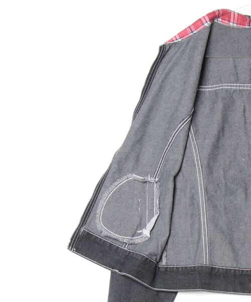 LYEON（リヨン）の「チェック襟ジップアップデニムジャケット/ブルゾン（ブルゾン・レディース・ブラック・FREE）」の9枚目の写真