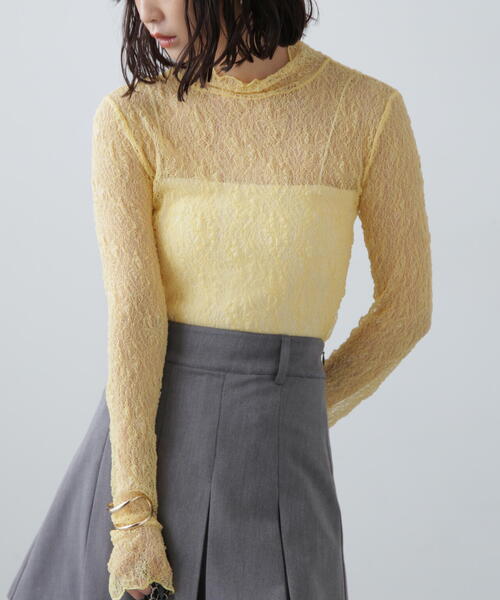 FREE'S MART(フリーズマート)の「◆レースハイネックカットソー(Tシャツ/カットソー・レディース・イエロー/ブラック/ホワイト・FREE)」の4枚目の写真