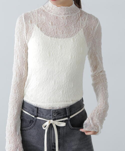 FREE'S MART(フリーズマート)の「◆レースハイネックカットソー(Tシャツ/カットソー・レディース・イエロー/ブラック/ホワイト・FREE)」の2枚目の写真