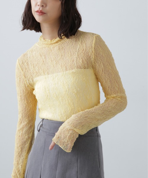 FREE'S MART(フリーズマート)の「◆レースハイネックカットソー(Tシャツ/カットソー・レディース・イエロー/ブラック/ホワイト・FREE)」の1枚目の写真