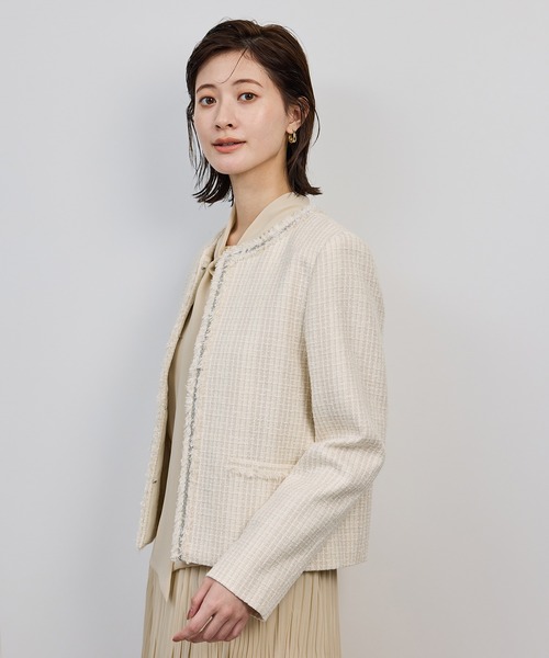 ミックスツイードノーカラージャケット（ノーカラージャケット）｜ROPE