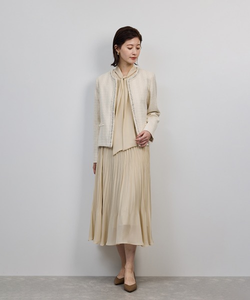 ミックスツイードノーカラージャケット（ノーカラージャケット）｜ROPE