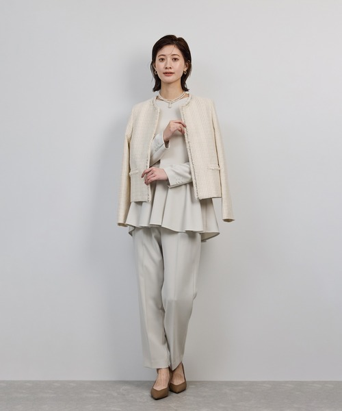 ミックスツイードノーカラージャケット（ノーカラージャケット）｜ROPE