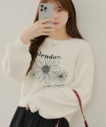 シャギーフラワー刺繍ニット