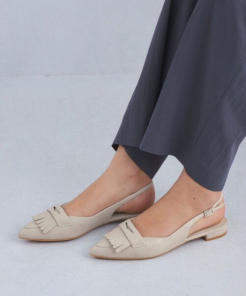 セール】ポインテッドキルト バックストラップ シューズ