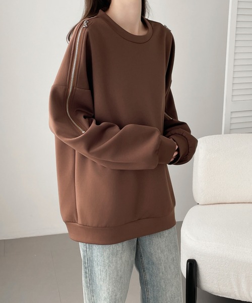 ECLIN(エクラン)の「ショルダージップ段ボールスウェットプルオーバー(スウェット・レディース・ブラウン/アイボリー/ブラック・M/L/XL)」の14枚目の写真