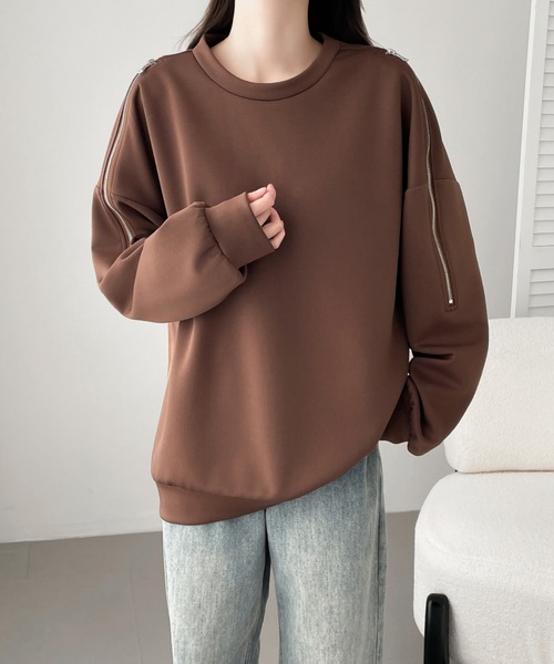 ECLIN(エクラン)の「ショルダージップ段ボールスウェットプルオーバー(スウェット・レディース・ブラウン/アイボリー/ブラック・M/L/XL)」の15枚目の写真