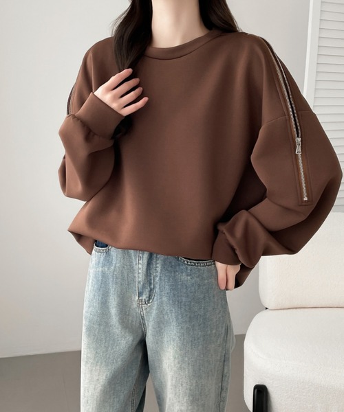 ECLIN(エクラン)の「ショルダージップ段ボールスウェットプルオーバー(スウェット・レディース・ブラウン/アイボリー/ブラック・M/L/XL)」の20枚目の写真