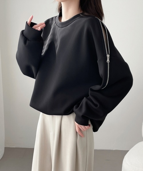 ECLIN(エクラン)の「ショルダージップ段ボールスウェットプルオーバー(スウェット・レディース・ブラウン/アイボリー/ブラック・M/L/XL)」の9枚目の写真