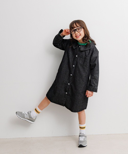 BAYFLOW（ベイフロー）の「[羽織りでも、一枚着としても♪]ラメデニムワンピ(KIDS)（ワンピース・キッズ・ブルー/ブラック・130cm/120cm/110cm/150cm/140cm）」の12枚目の写真