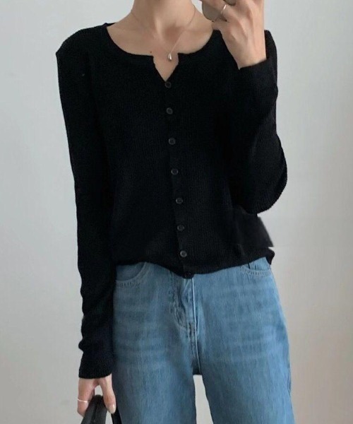 Teem Store(チームストア)の「スリムフィット コンパクトリブVネックカーディガン(カーディガン/ボレロ・レディース・ブラック/テラコッタ/グレー/ベージュ/ホワイト・F)」の10枚目の写真