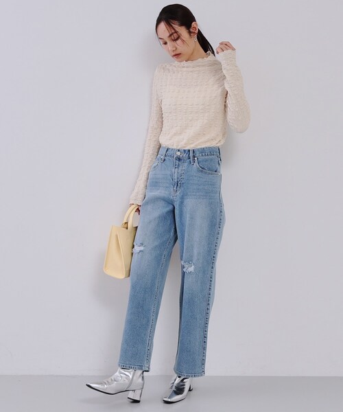 OPAQUE.CLIP（オペークドットクリップ）の「《SS-LLsize》ストレッチダメージストレートデニム【洗濯機洗い可】（その他パンツ・レディース・ブルー/サックスブルー・34/36/38/40/42）」の21枚目の写真