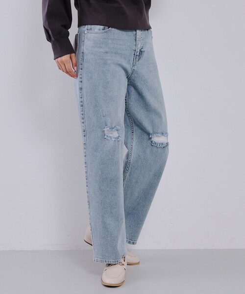 OPAQUE.CLIP（オペークドットクリップ）の「《SS-LLsize》ストレッチダメージストレートデニム【洗濯機洗い可】（その他パンツ・レディース・ブルー/サックスブルー・34/36/38/40/42）」の3枚目の写真