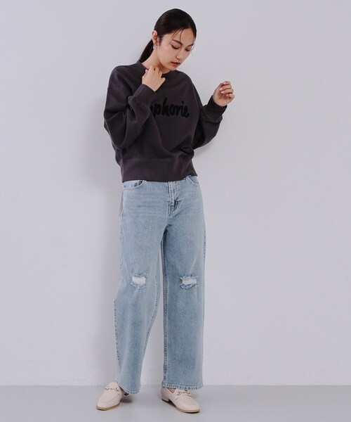 OPAQUE.CLIP（オペークドットクリップ）の「《SS-LLsize》ストレッチダメージストレートデニム【洗濯機洗い可】（その他パンツ・レディース・ブルー/サックスブルー・34/36/38/40/42）」の4枚目の写真