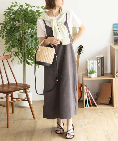 NAVY（ネイビー）の「NAVY 杢麻ライクキャミワンピースアンサンブル（ワンピース・レディース・ブラック/ダークグレー/マスタード・M/L）」の3枚目の写真