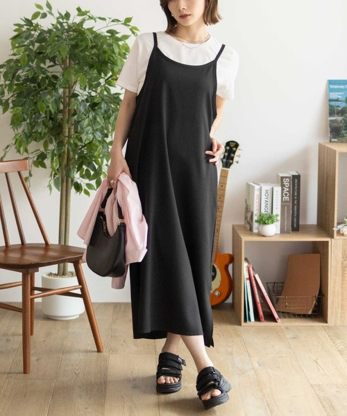 NAVY（ネイビー）の「NAVY 杢麻ライクキャミワンピースアンサンブル（ワンピース・レディース・ブラック/ダークグレー/マスタード・M/L）」の2枚目の写真