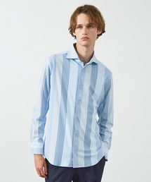 【FLEX SHIRTS】360°ストレッチ パッチワークストライプシャツ / 長袖シャツ