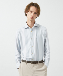 【FLEX SHIRTS】360°ストレッチ パッチワークストライプシャツ / 長袖シャツ