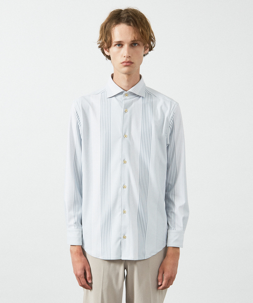 ABAHOUSE（アバハウス）の「【FLEX SHIRTS】360°ストレッチ パッチワークストライプシャツ / 長袖シャツ（シャツ/ブラウス・メンズ・ブルー/ライトグレー・46/50/44/48）」の4枚目の写真