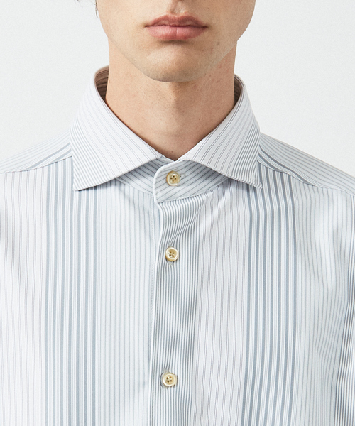 ABAHOUSE（アバハウス）の「【FLEX SHIRTS】360°ストレッチ パッチワークストライプシャツ / 長袖シャツ（シャツ/ブラウス・メンズ・ブルー/ライトグレー・46/50/44/48）」の7枚目の写真