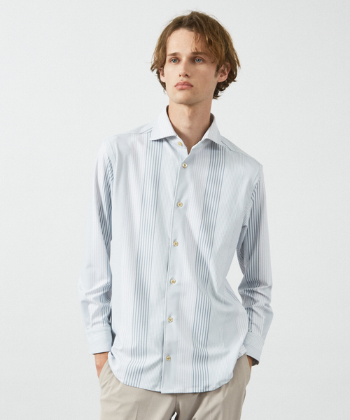ABAHOUSE（アバハウス）の「【FLEX SHIRTS】360°ストレッチ パッチワークストライプシャツ / 長袖シャツ（シャツ/ブラウス・メンズ・ブルー/ライトグレー・46/50/44/48）」の12枚目の写真